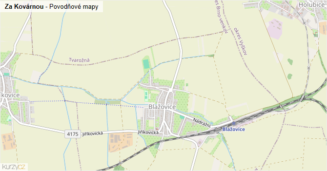 Za Kovárnou - záplavové mapy stoleté vody