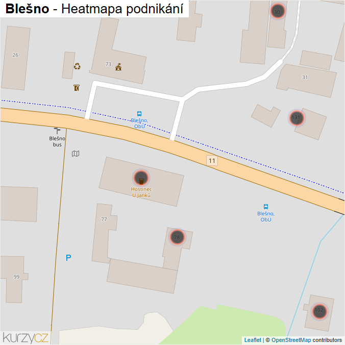 Mapa Blešno - Firmy v obci.