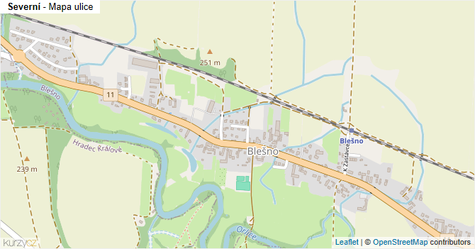 Severní - mapa ulice