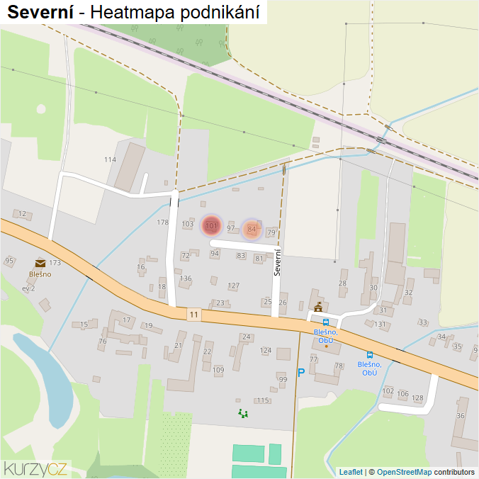 Mapa Severní - Firmy v ulici.