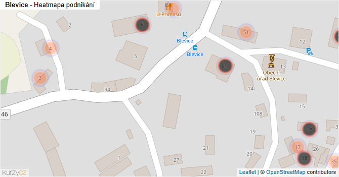 Blevice - mapa podnikání