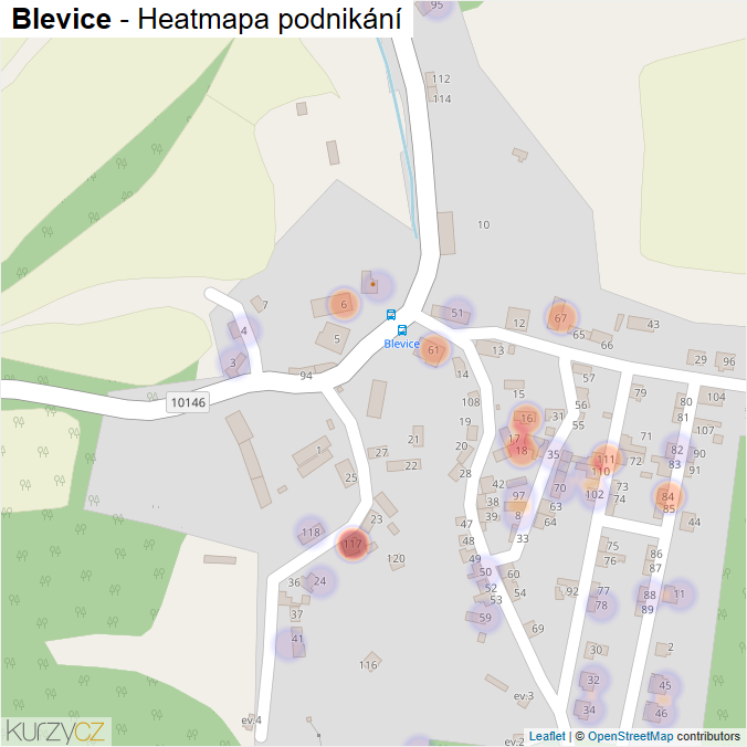 Mapa Blevice - Firmy v části obce.