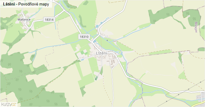 Lštění - záplavové mapy stoleté vody