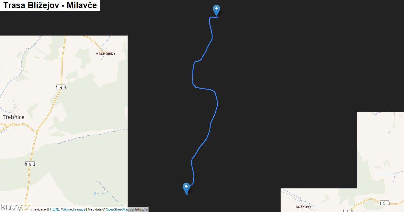 Blížejov-Milavče, mapa trasy