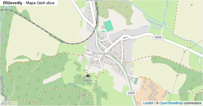 Blíževedly - mapa části obce