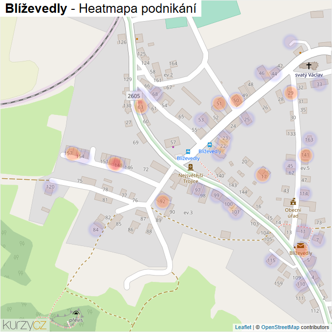 Mapa Blíževedly - Firmy v části obce.