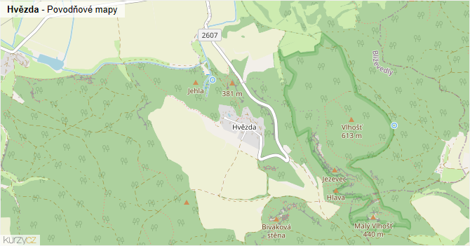 Hvězda - záplavové mapy stoleté vody