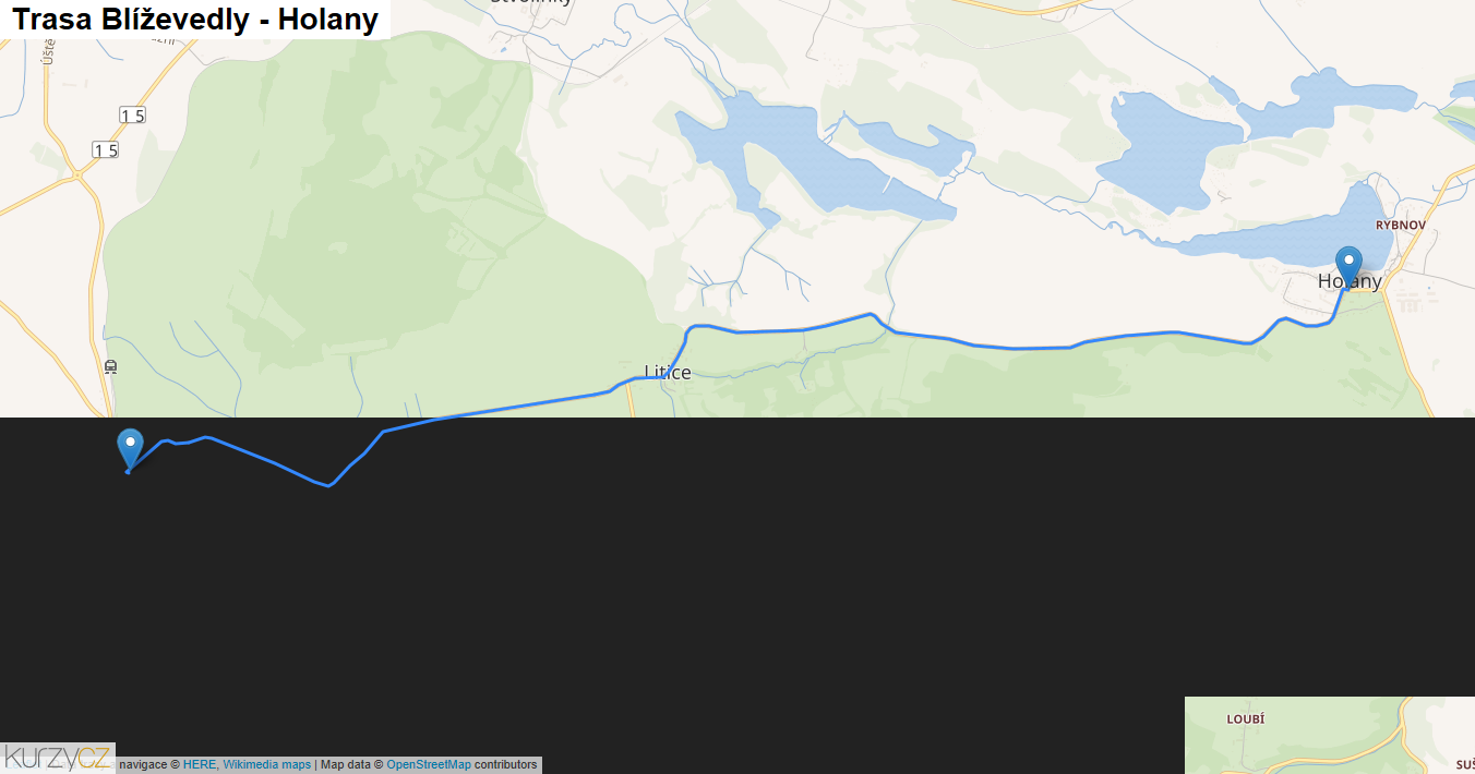 Blíževedly-Holany, mapa trasy