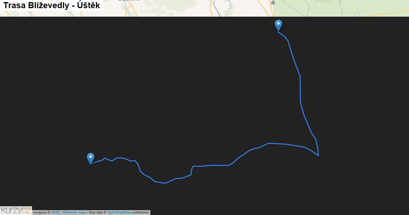 Blíževedly-Úštěk, mapa trasy