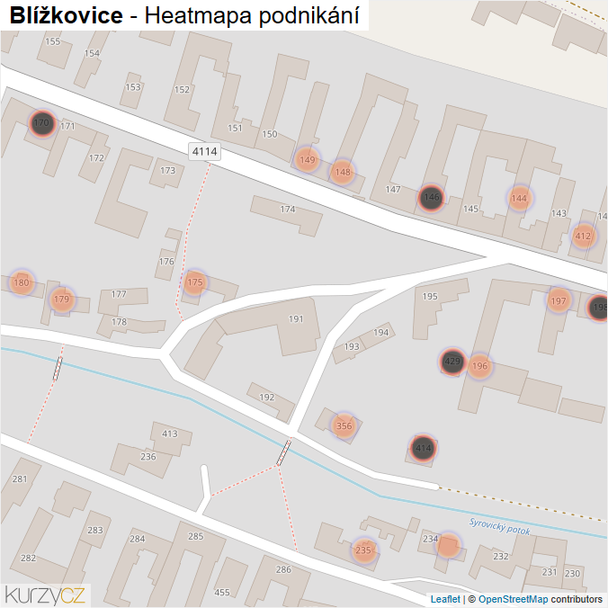 Mapa Blížkovice - Firmy v obci.