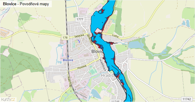 Blovice - záplavové mapy stoleté vody