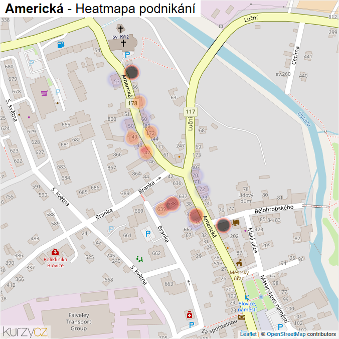 Mapa Americká - Firmy v ulici.