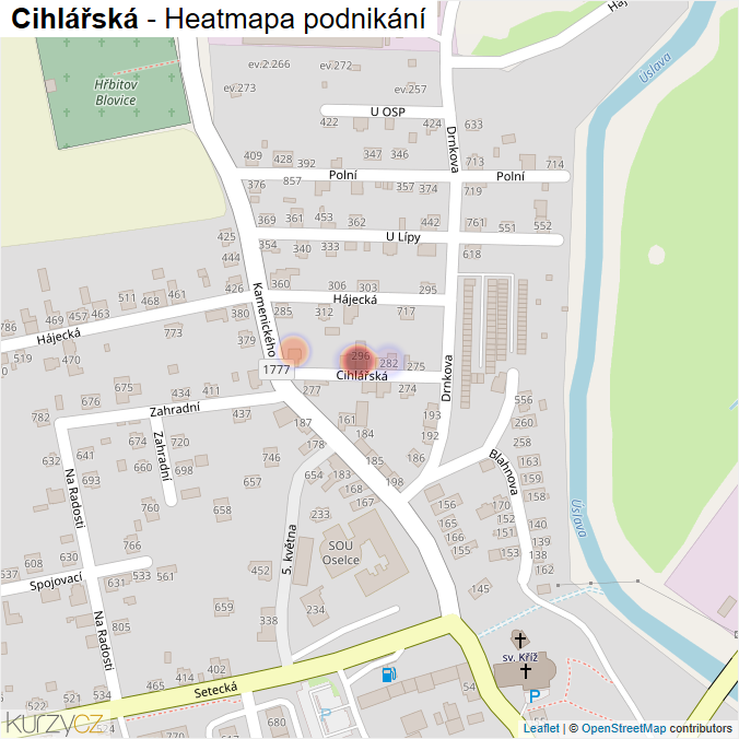 Mapa Cihlářská - Firmy v ulici.