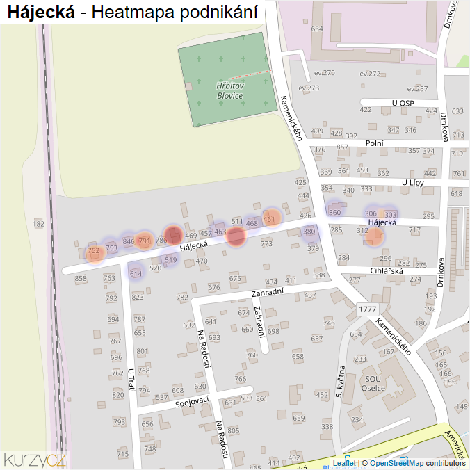 Mapa Hájecká - Firmy v ulici.
