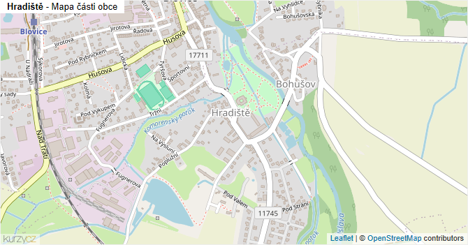 Hradiště - mapa části obce