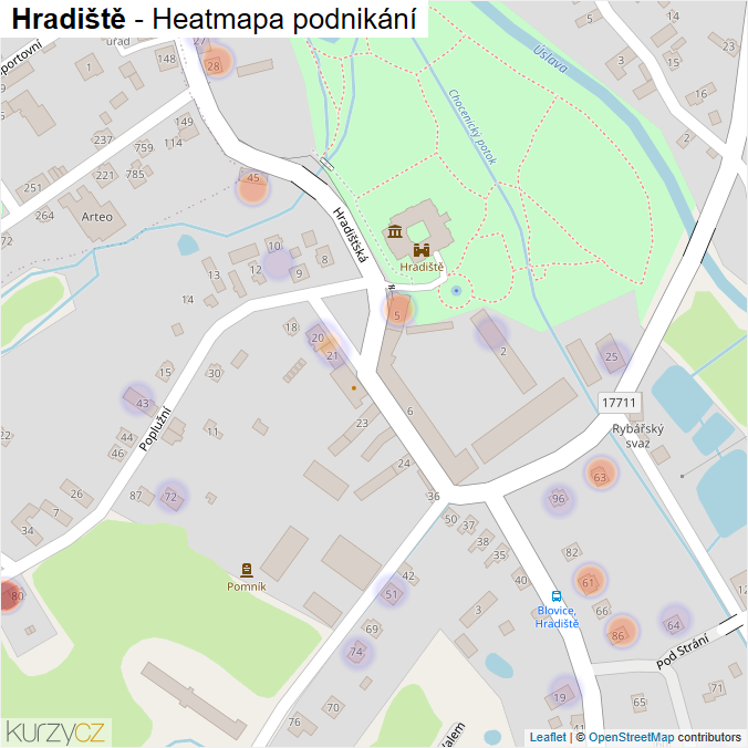 Mapa Hradiště - Firmy v části obce.