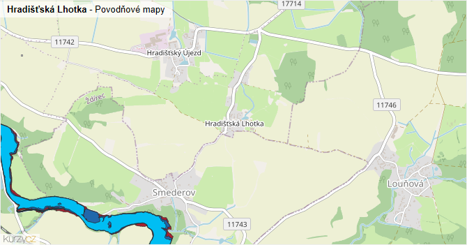 Hradišťská Lhotka - záplavové mapy stoleté vody