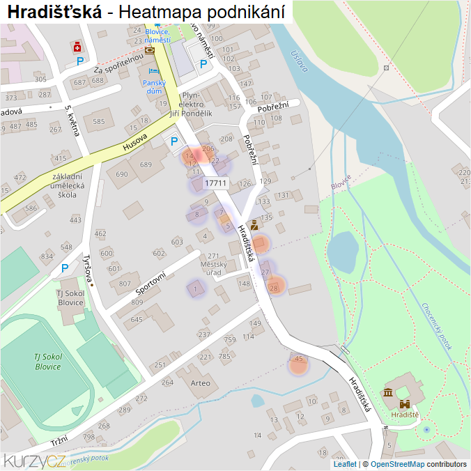 Mapa Hradišťská - Firmy v ulici.