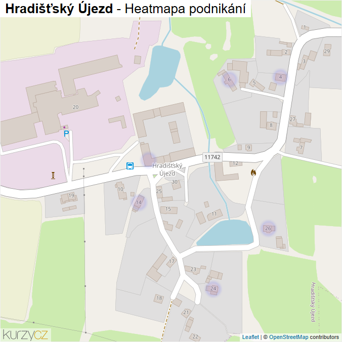 Mapa Hradišťský Újezd - Firmy v části obce.