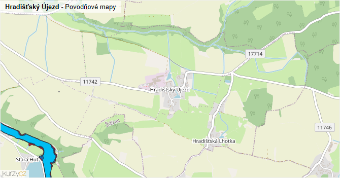 Hradišťský Újezd - záplavové mapy stoleté vody