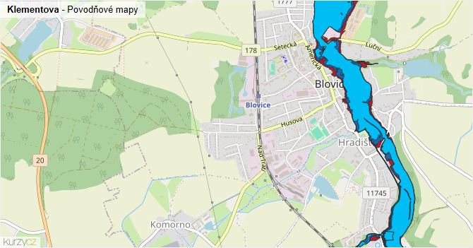 Klementova - záplavové mapy stoleté vody
