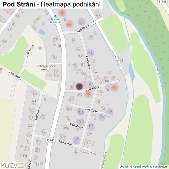 Mapa Pod Strání - Firmy v ulici.