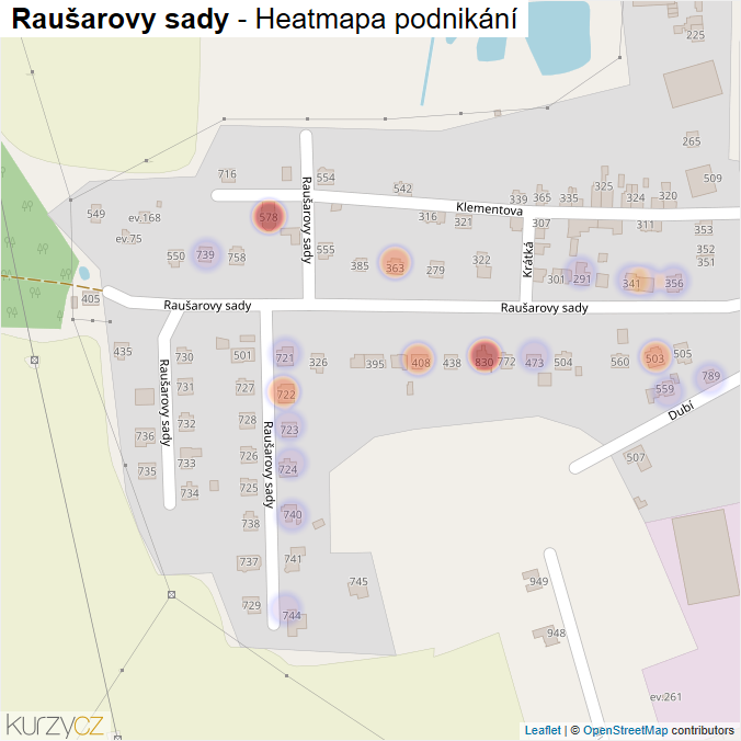 Mapa Raušarovy sady - Firmy v ulici.