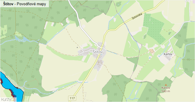 Štítov - záplavové mapy stoleté vody