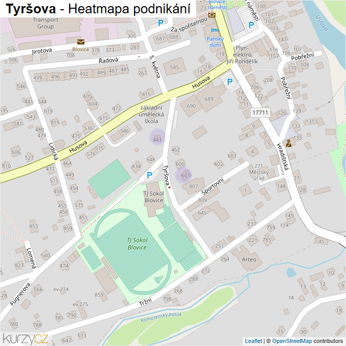 Mapa Tyršova - Firmy v ulici.