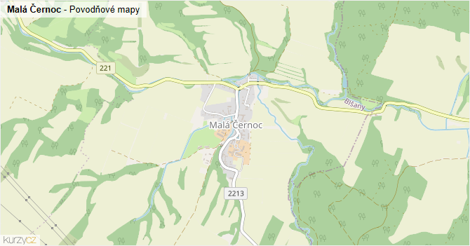 Malá Černoc - záplavové mapy stoleté vody