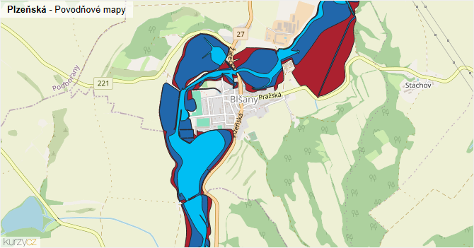 Plzeňská - záplavové mapy stoleté vody