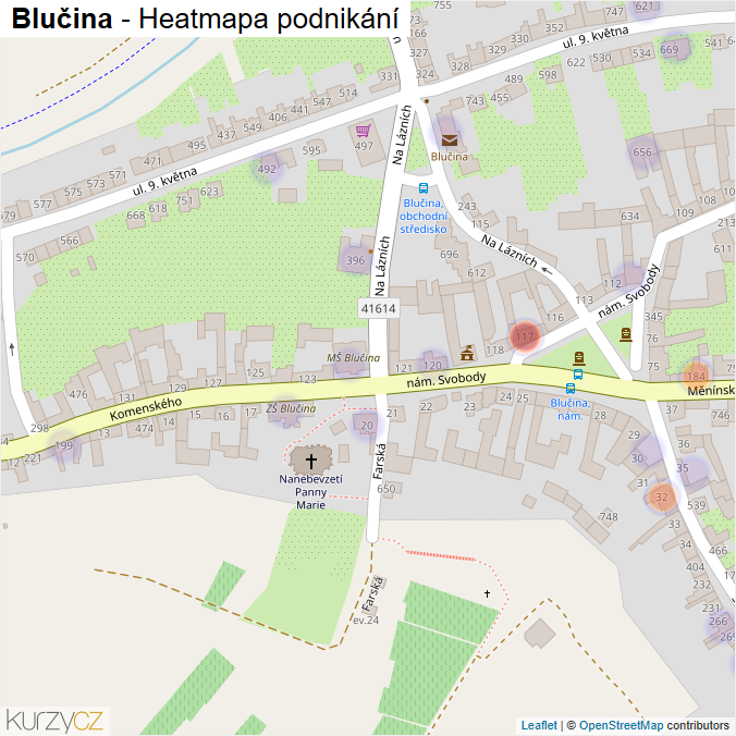 Mapa Blučina - Firmy v části obce.