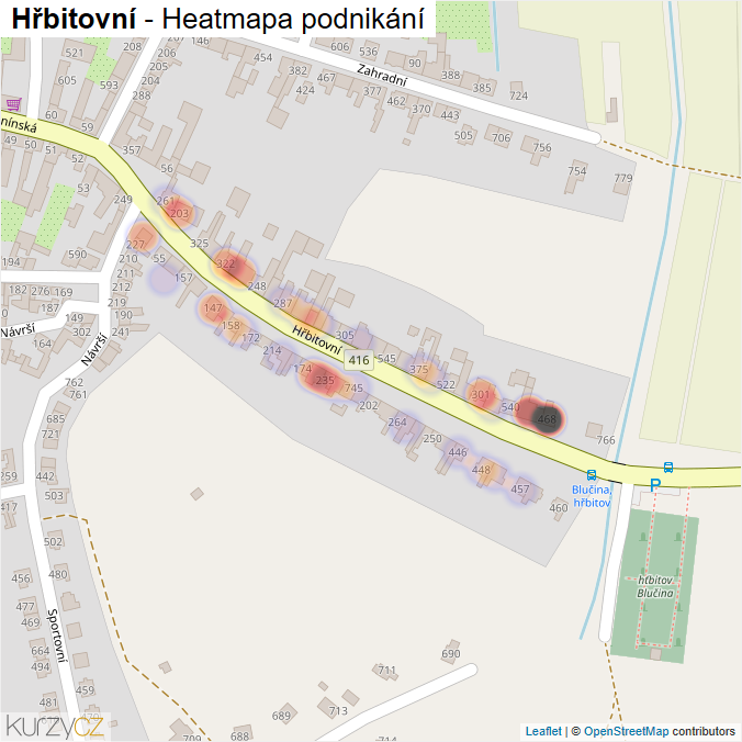 Mapa Hřbitovní - Firmy v ulici.