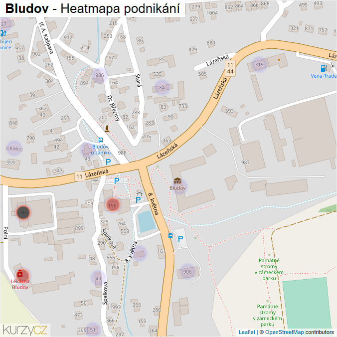 Mapa Bludov - Firmy v obci.