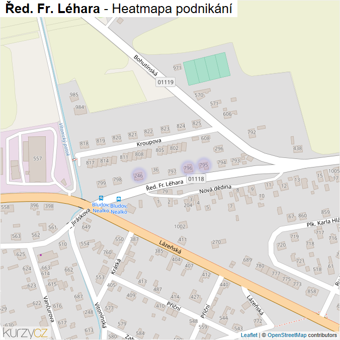 Mapa Řed. Fr. Léhara - Firmy v ulici.