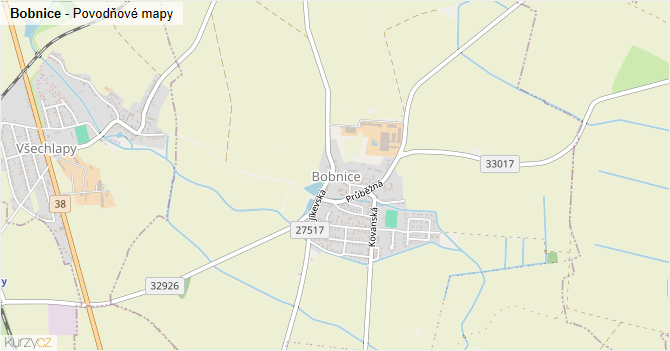 Bobnice - záplavové mapy stoleté vody