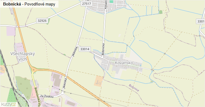 Bobnická - záplavové mapy stoleté vody