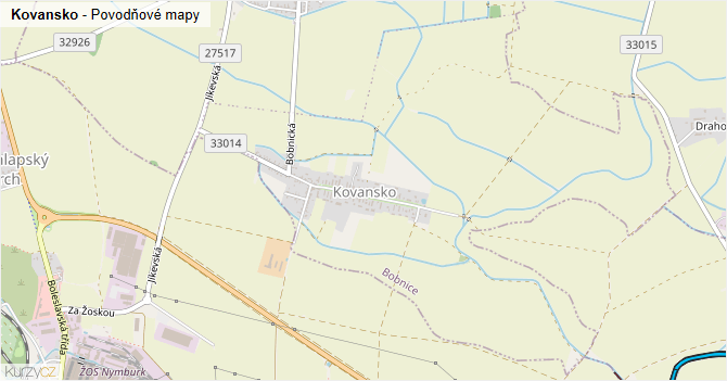 Kovansko - záplavové mapy stoleté vody