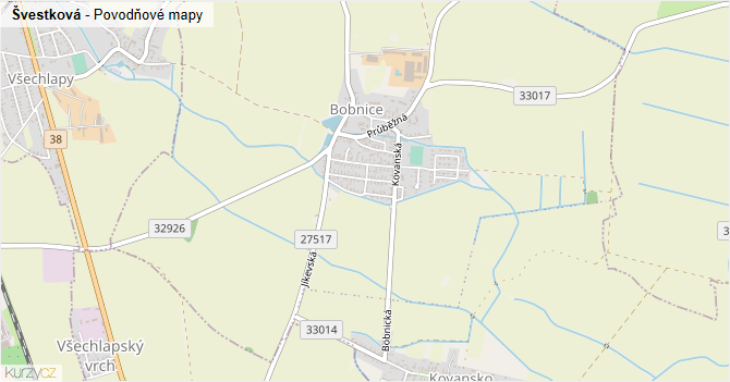 Švestková - záplavové mapy stoleté vody