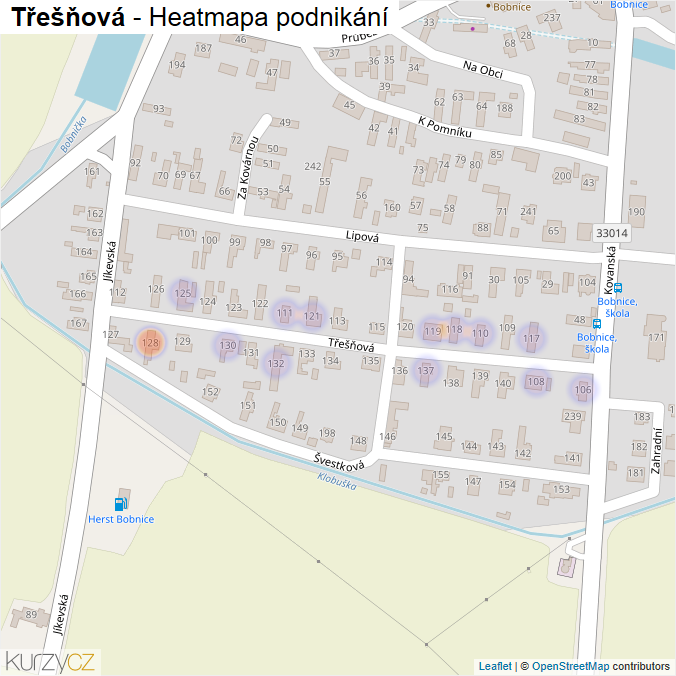 Mapa Třešňová - Firmy v ulici.