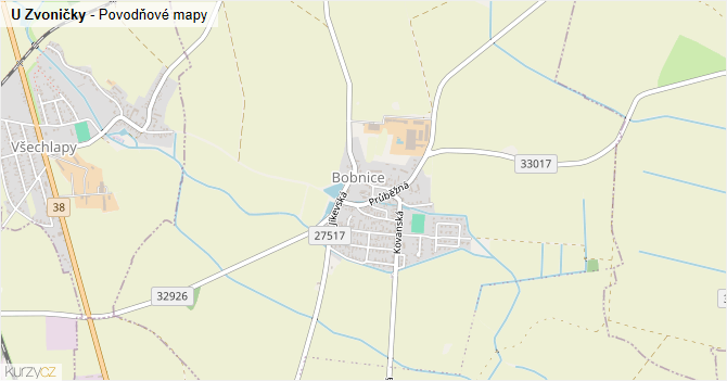 U Zvoničky - záplavové mapy stoleté vody