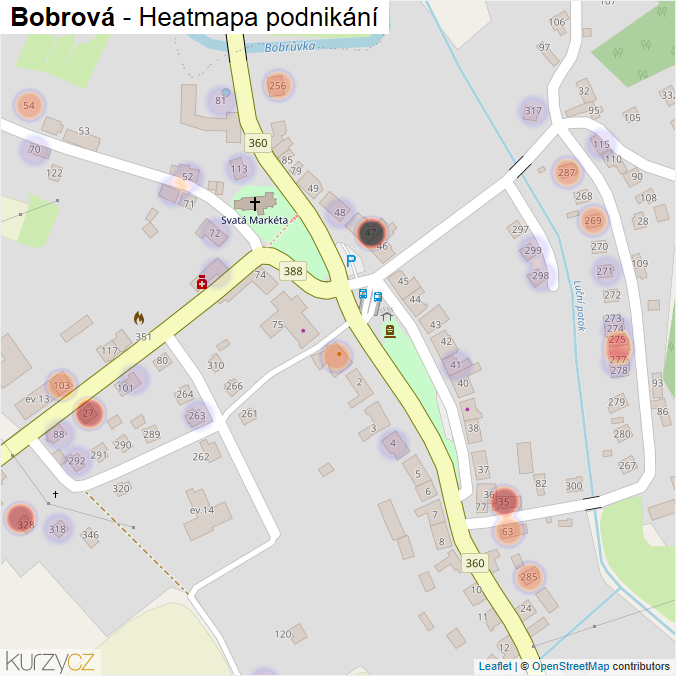 Mapa Bobrová - Firmy v části obce.