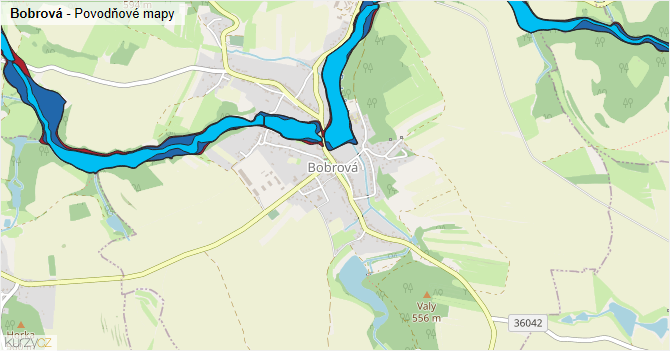 Bobrová - záplavové mapy stoleté vody