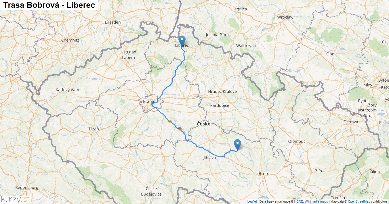 Bobrová-Liberec, mapa trasy