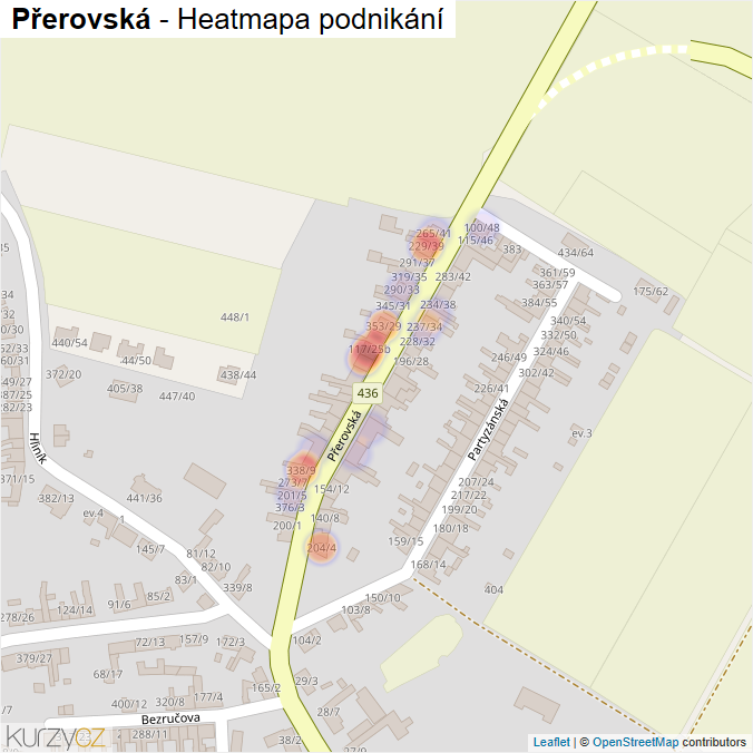 Mapa Přerovská - Firmy v ulici.