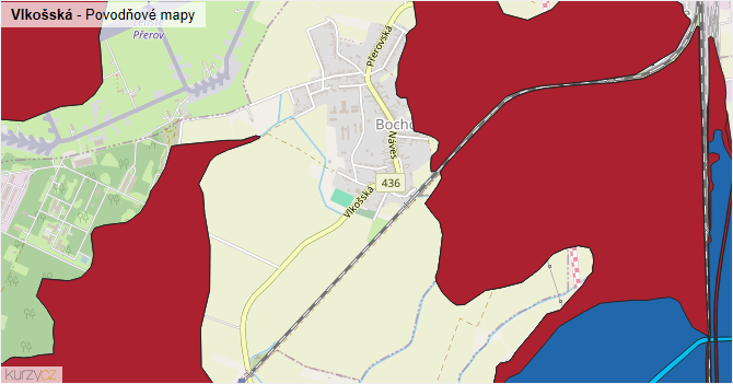 Vlkošská - záplavové mapy stoleté vody