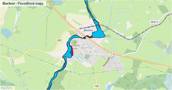 Bochov - záplavové mapy stoleté vody