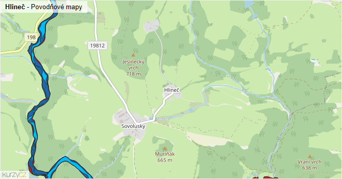 Hlineč - záplavové mapy stoleté vody
