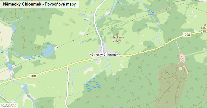 Německý Chloumek - záplavové mapy stoleté vody