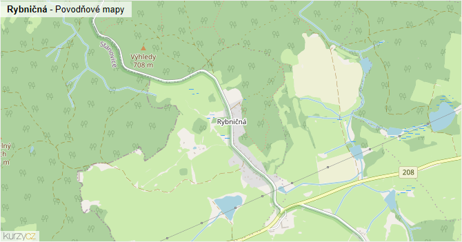 Rybničná - záplavové mapy stoleté vody